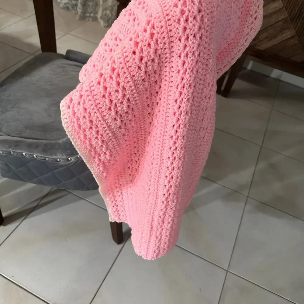 Vintage Hand-Crocheted Pink Gradient Throw Blanket | Soft & Cozy | Handmade